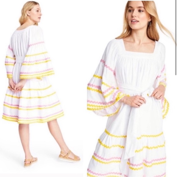 NWOT Belted Linen Dress with Rick Rack Design - Picture 1 of 4